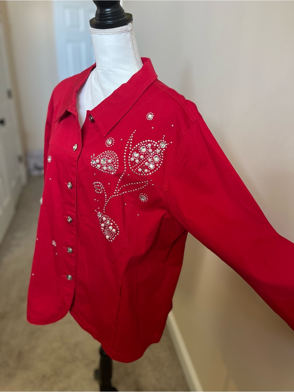Quacker Factory Red Embellished Jean Jacket